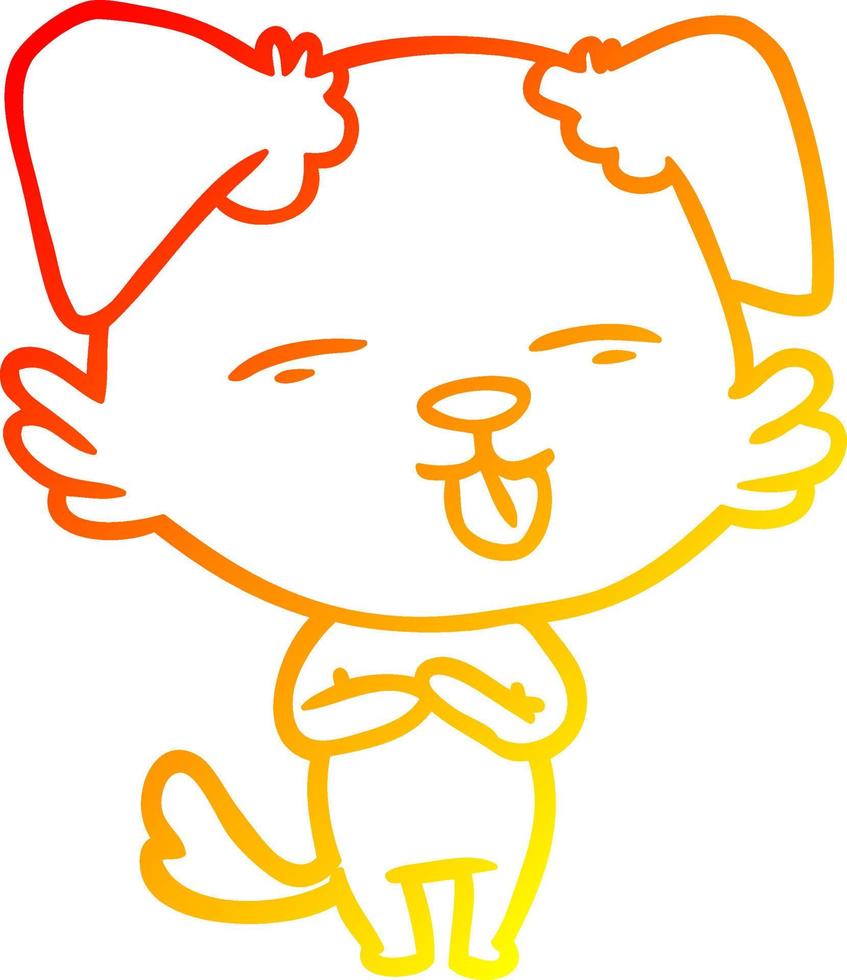 warm gradient line drawing cartoon dog sticking out tongue vector