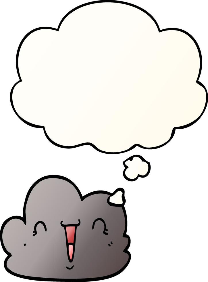 cartoon happy cloud and thought bubble in smooth gradient style vector