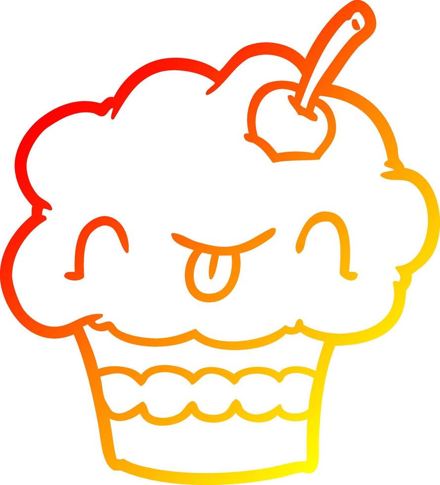 warm gradient line drawing funny cupcake vector