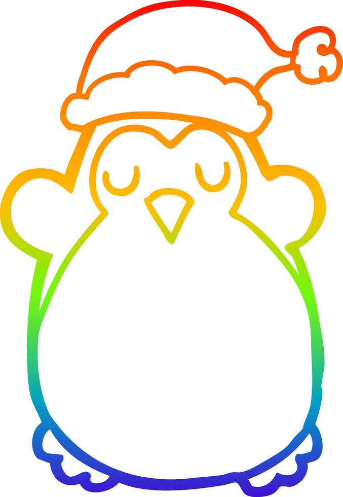 rainbow gradient line drawing cute christmas penguin vector