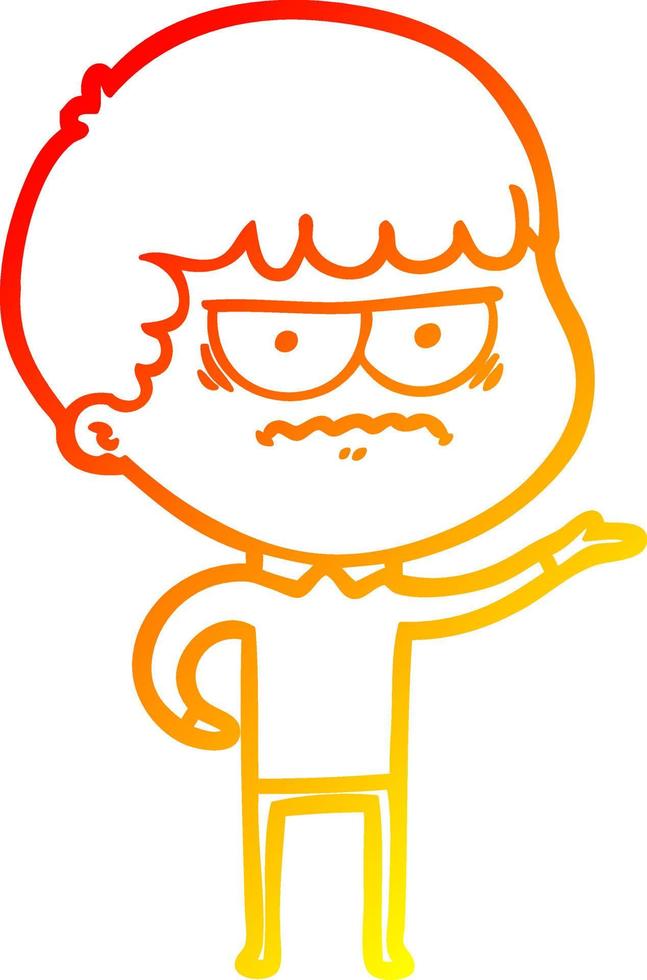 warm gradient line drawing cartoon annoyed man vector