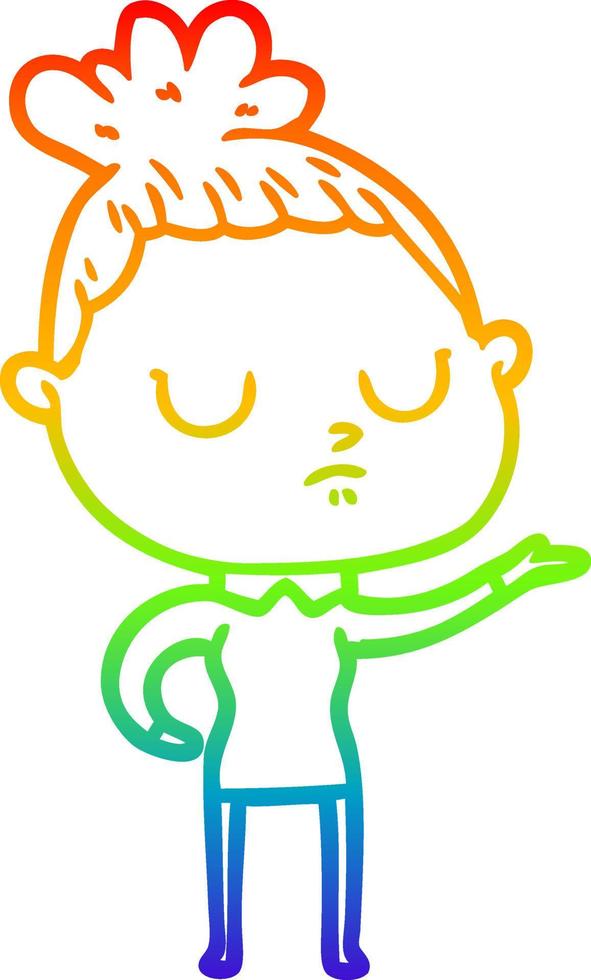 rainbow gradient line drawing cartoon calm woman vector