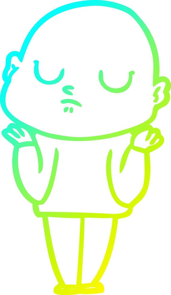 cold gradient line drawing cartoon bald man vector