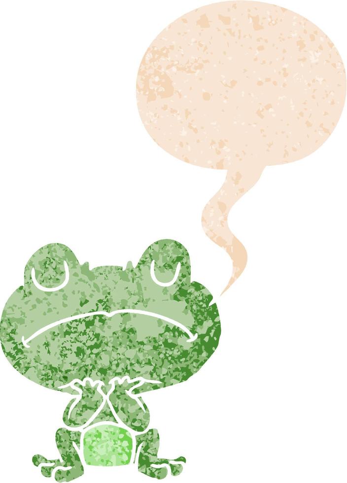 cartoon frog and speech bubble in retro textured style vector