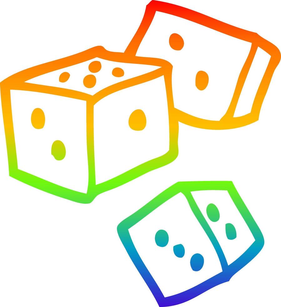 rainbow gradient line drawing cartoon dice vector