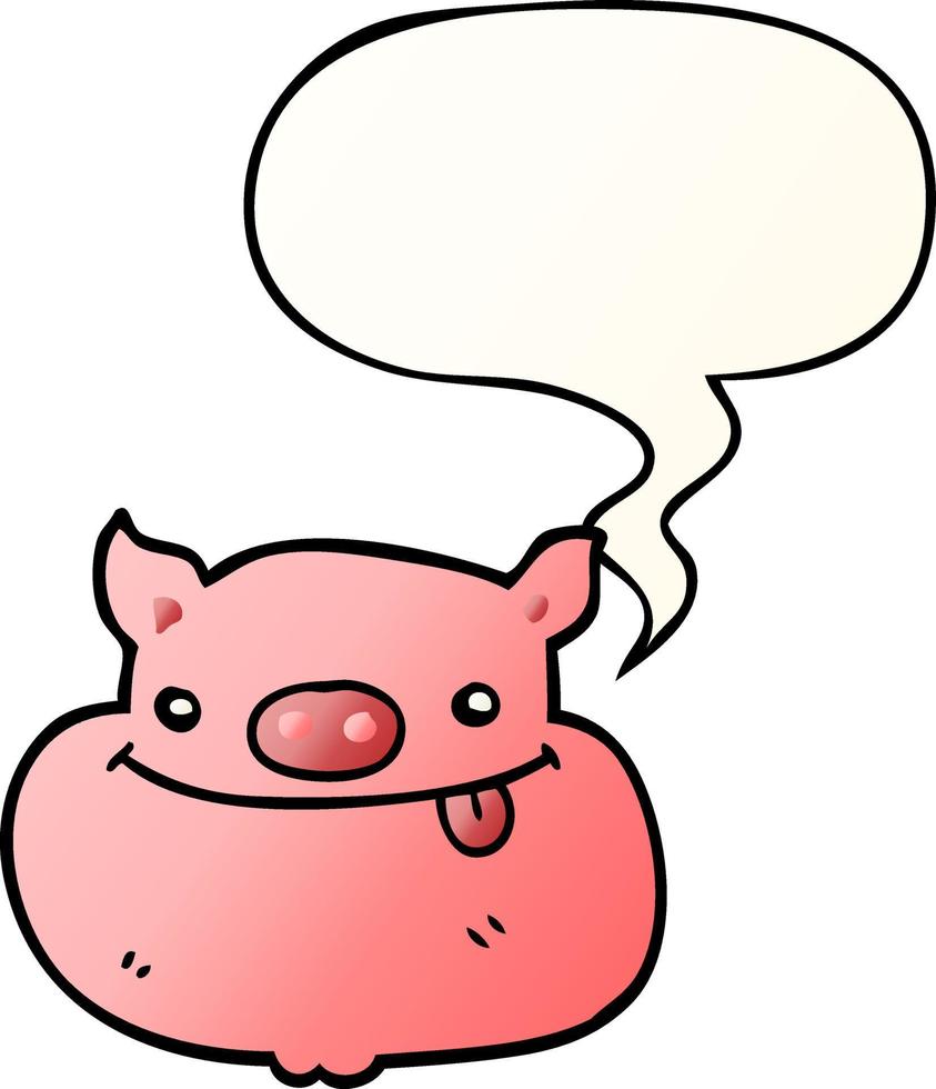 cartoon happy pig face and speech bubble in smooth gradient style vector