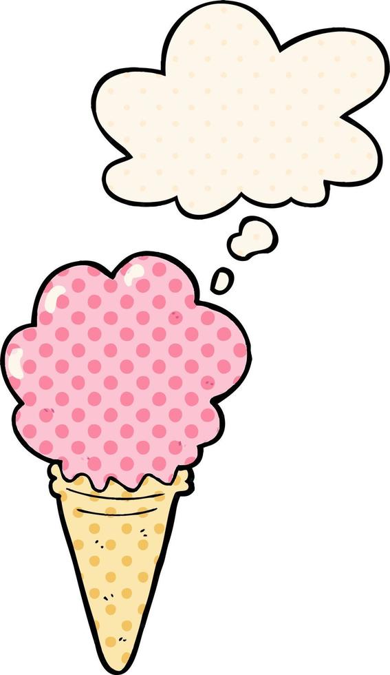 cartoon ice cream and thought bubble in comic book style vector
