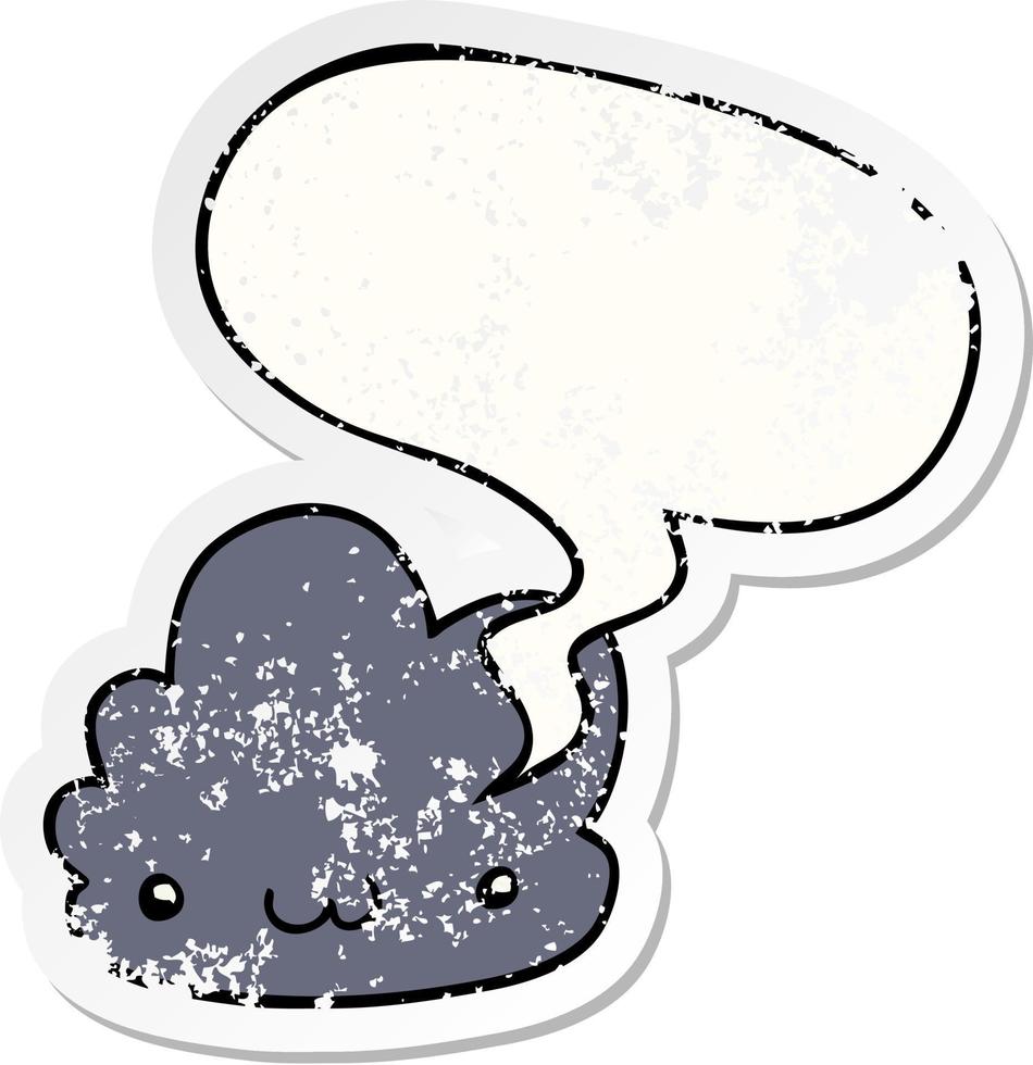 cute cartoon cloud and speech bubble distressed sticker vector