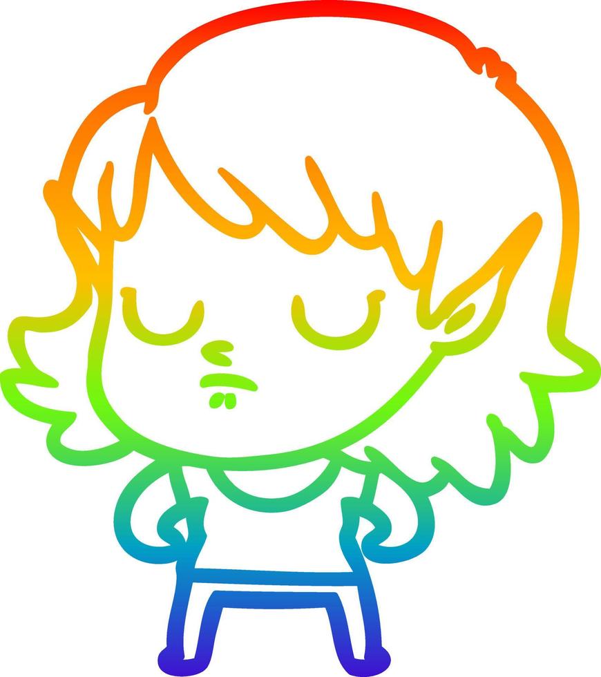 rainbow gradient line drawing cartoon elf girl vector