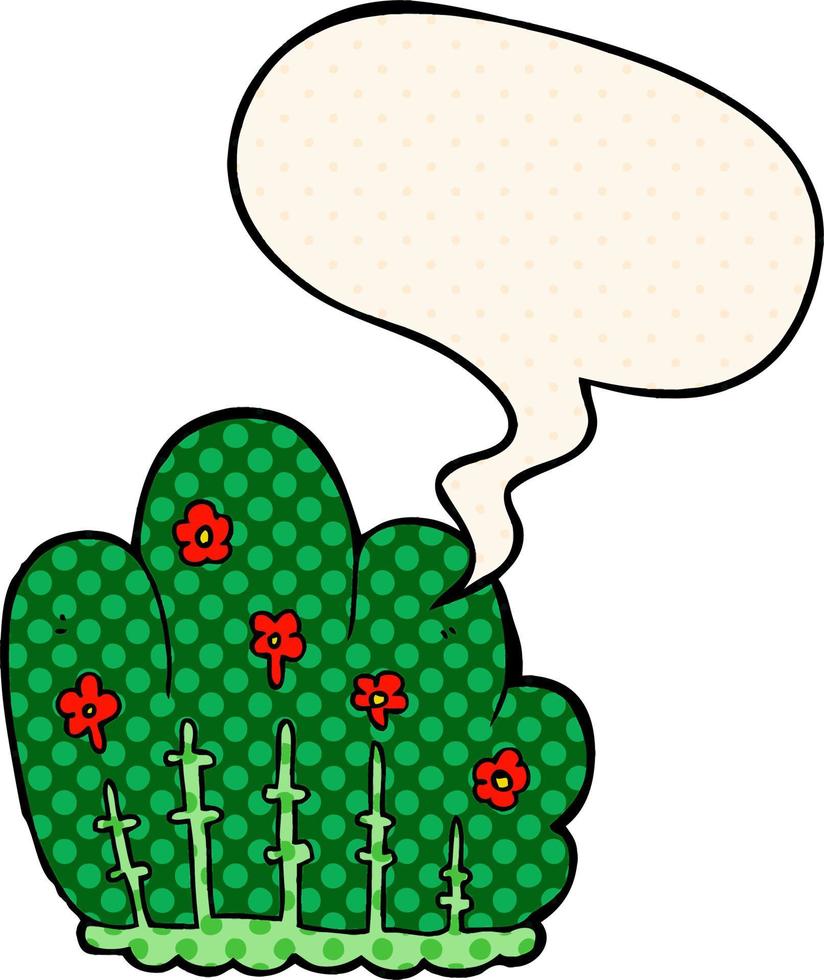 cartoon hedge and speech bubble in comic book style vector