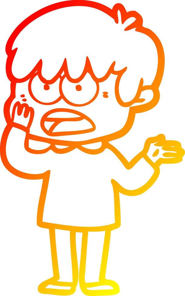 warm gradient line drawing worried cartoon boy vector