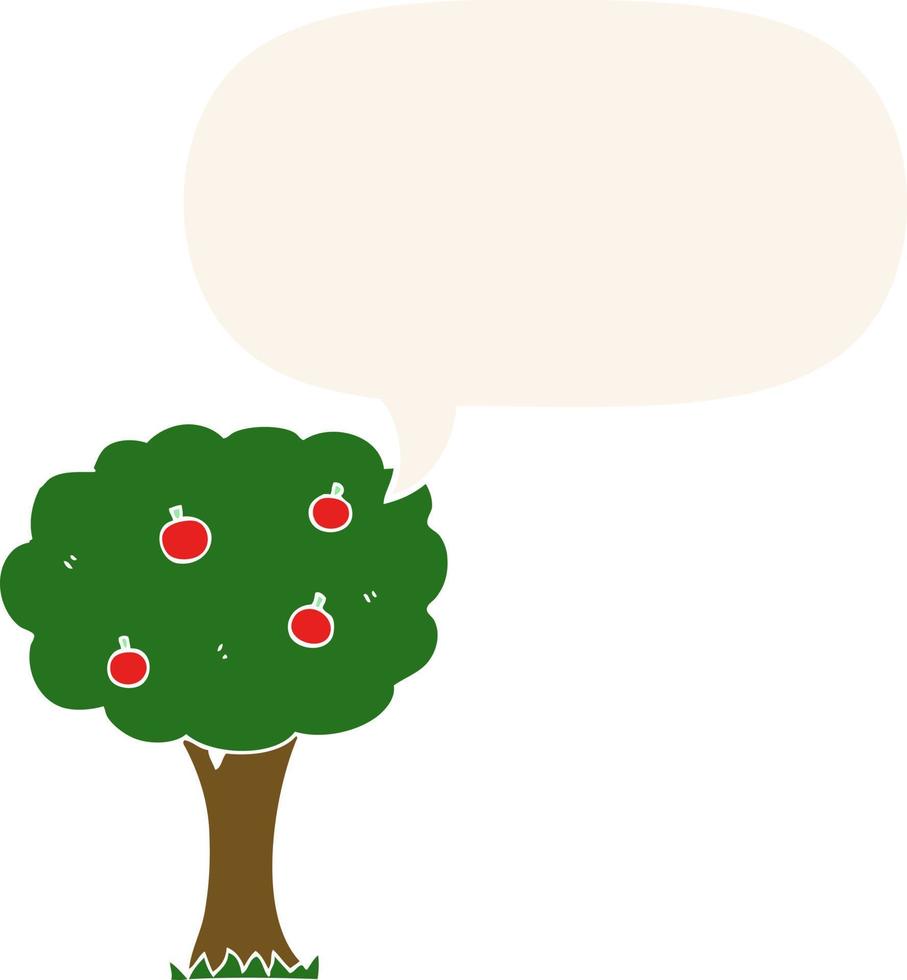 cartoon apple tree and speech bubble in retro style vector