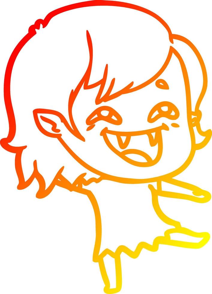 warm gradient line drawing cartoon laughing vampire girl vector