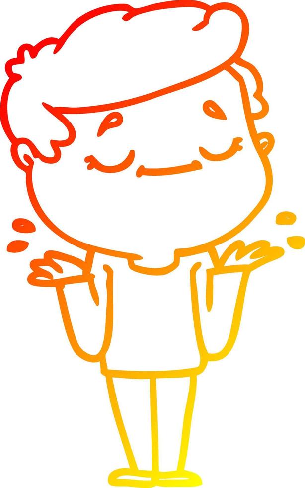 warm gradient line drawing cartoon peaceful man shrugging vector