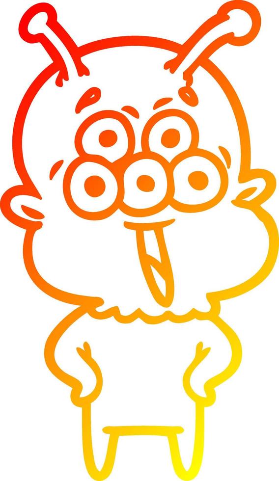 warm gradient line drawing happy cartoon alien vector