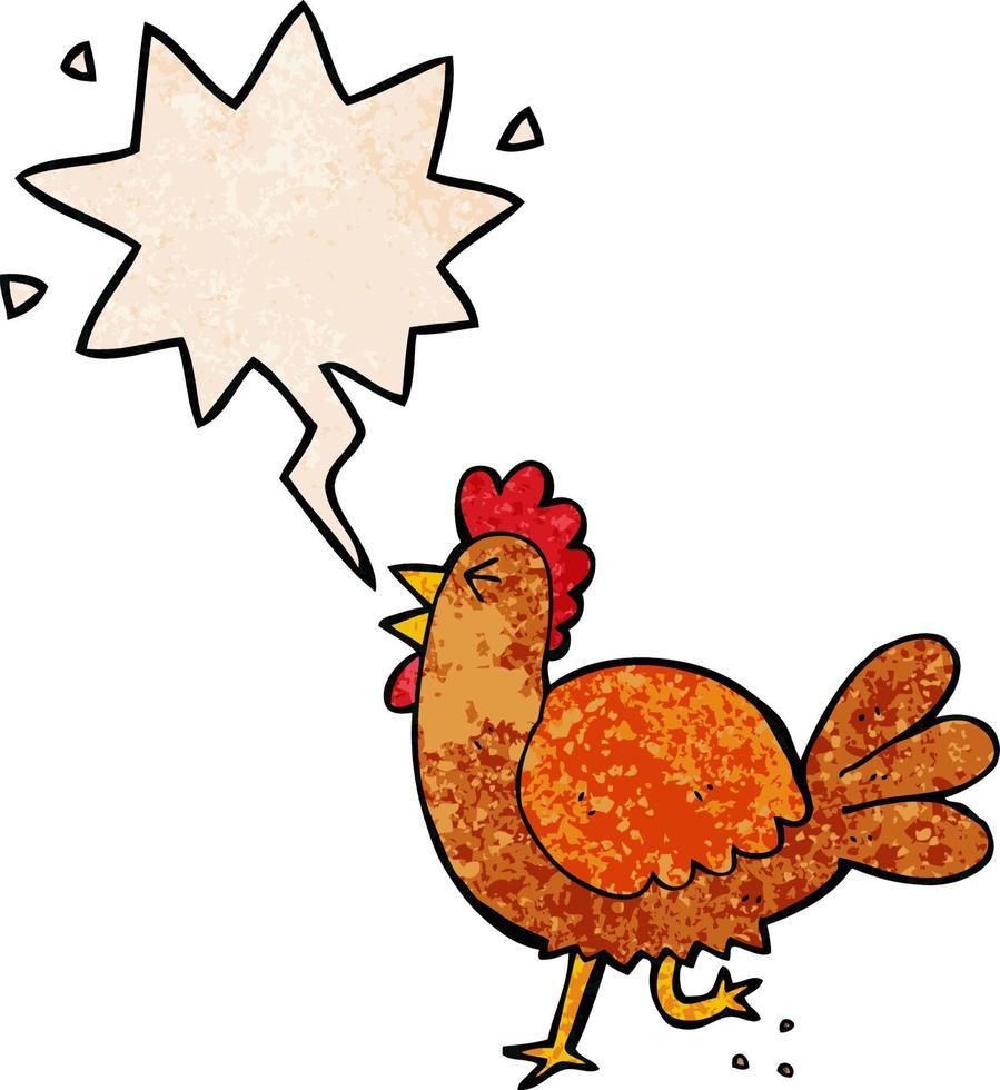 cartoon rooster and speech bubble in retro texture style vector