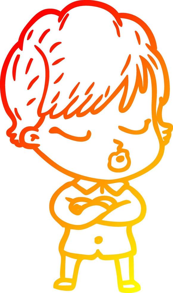 warm gradient line drawing cartoon woman with eyes shut vector