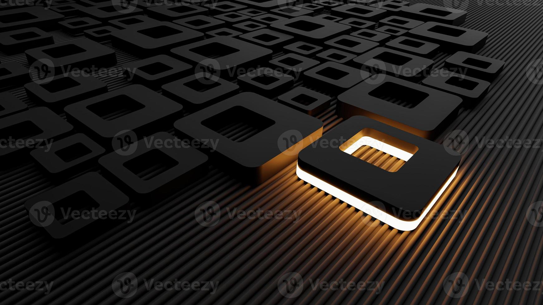 Square black high and low gradients wall uniqueness and yellow light on background , clean design, 3D Illustration. photo