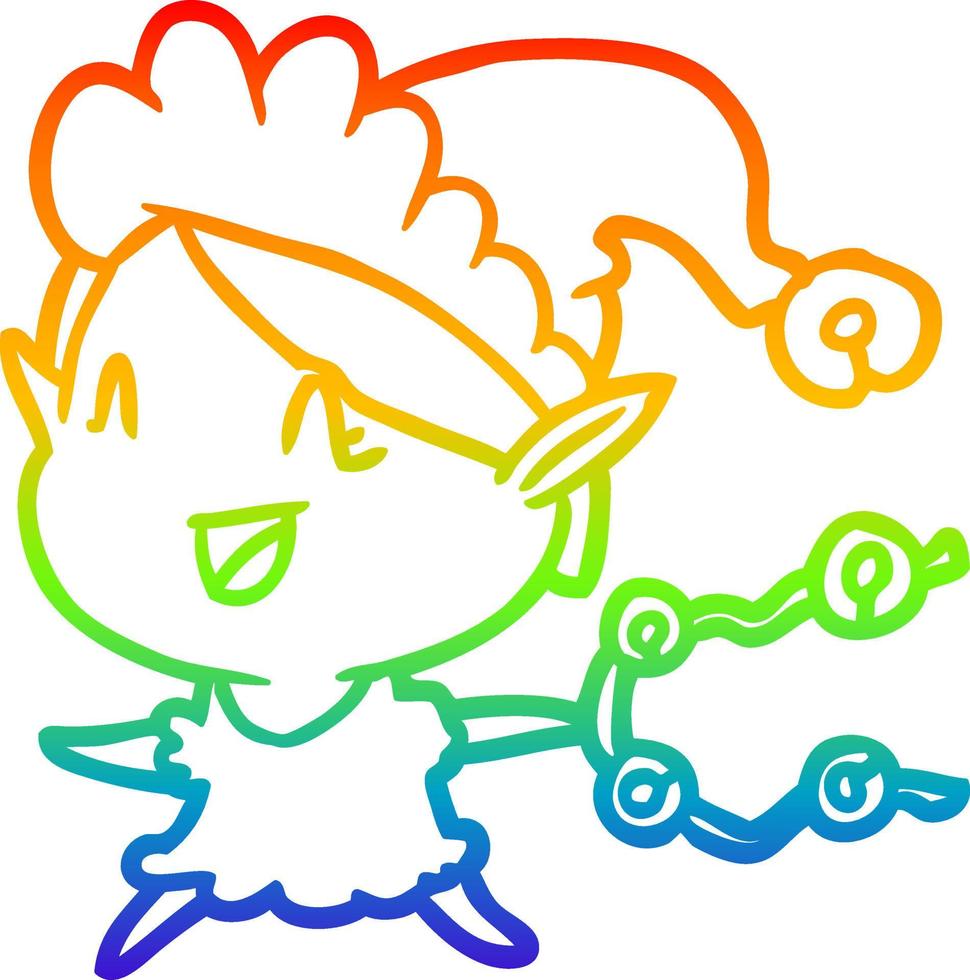 rainbow gradient line drawing happy christmas elf vector