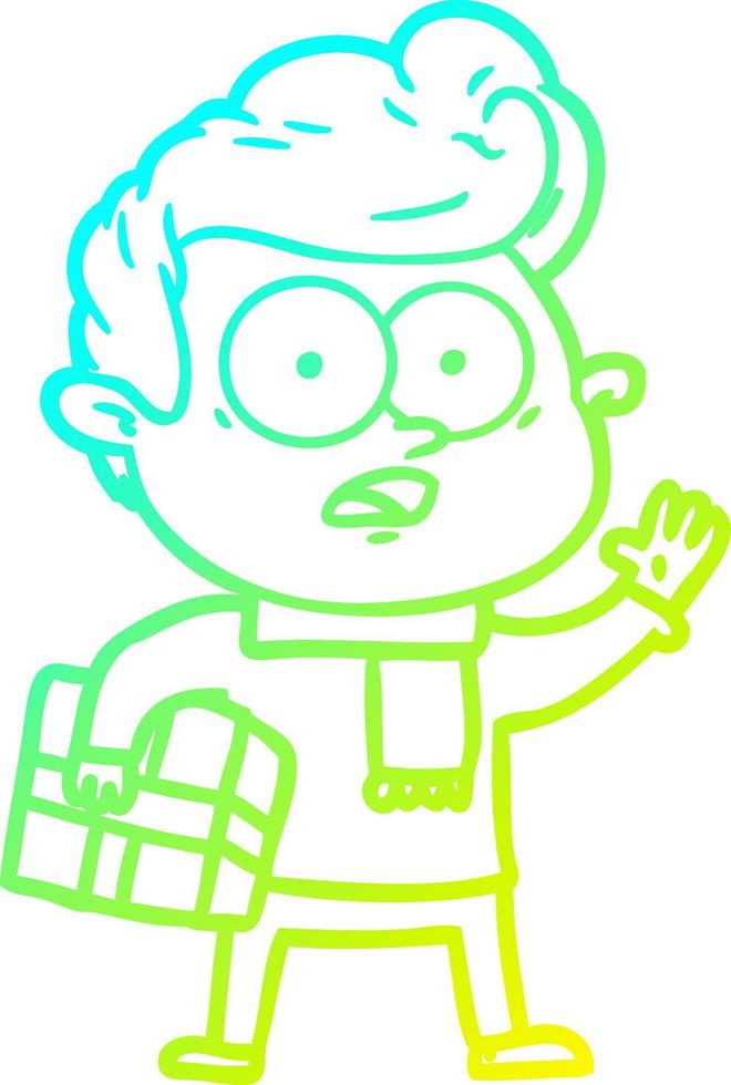 cold gradient line drawing cartoon staring man vector