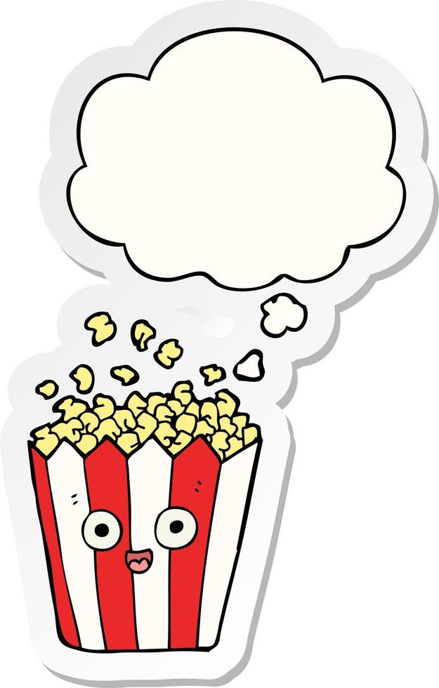 cartoon popcorn and thought bubble as a printed sticker vector