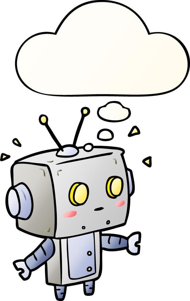 cartoon robot and thought bubble in smooth gradient style vector