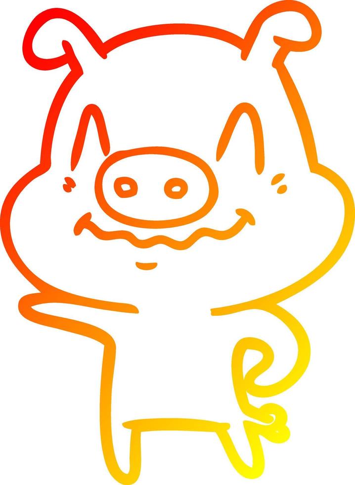 warm gradient line drawing nervous cartoon pig vector