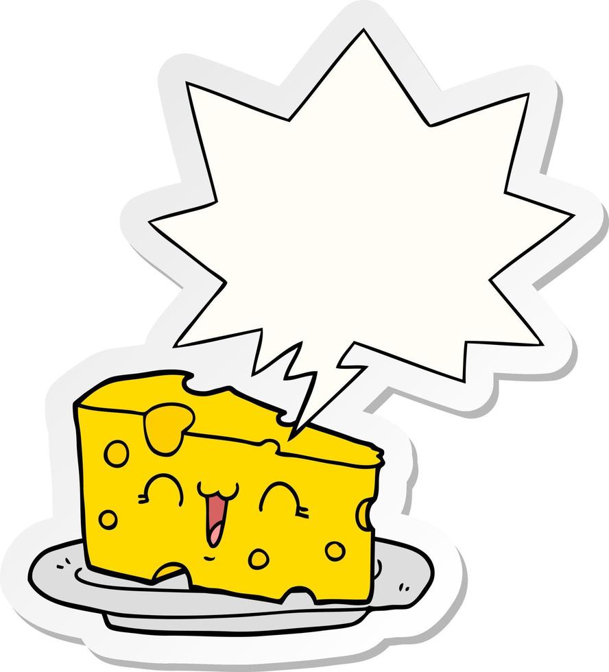 cute cartoon cheese and speech bubble sticker vector