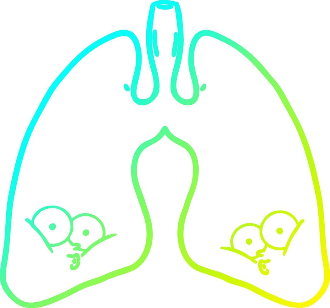 pulmones de dibujos animados de dibujo de línea de gradiente frío vector