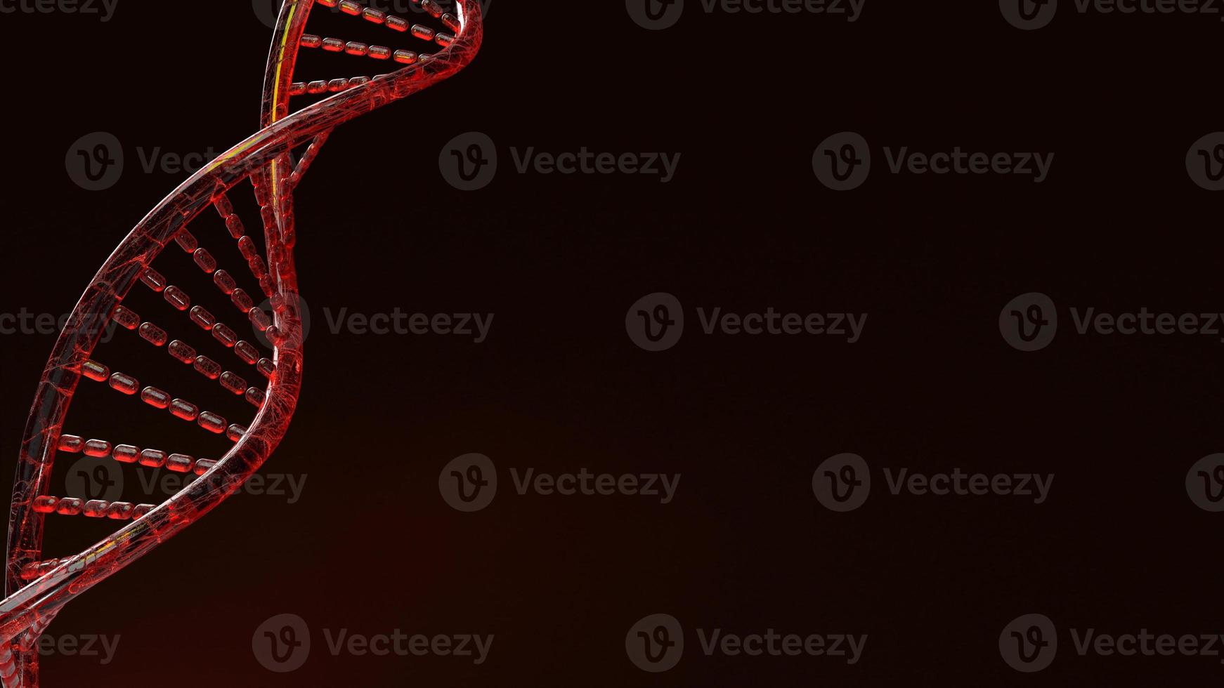 red Dna 3d rendering on black background for science content. photo
