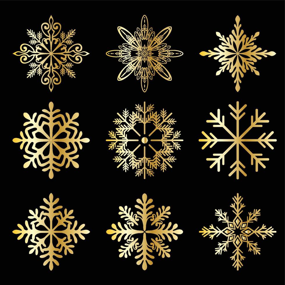 conjunto de iconos de copo de nieve de Navidad de oro vector