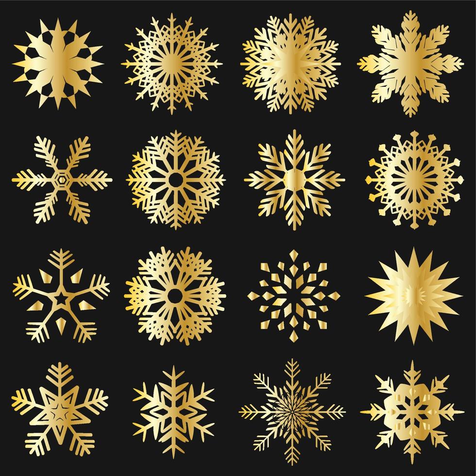 Set of Gold Snowflakes Vector Icon Symbol Design