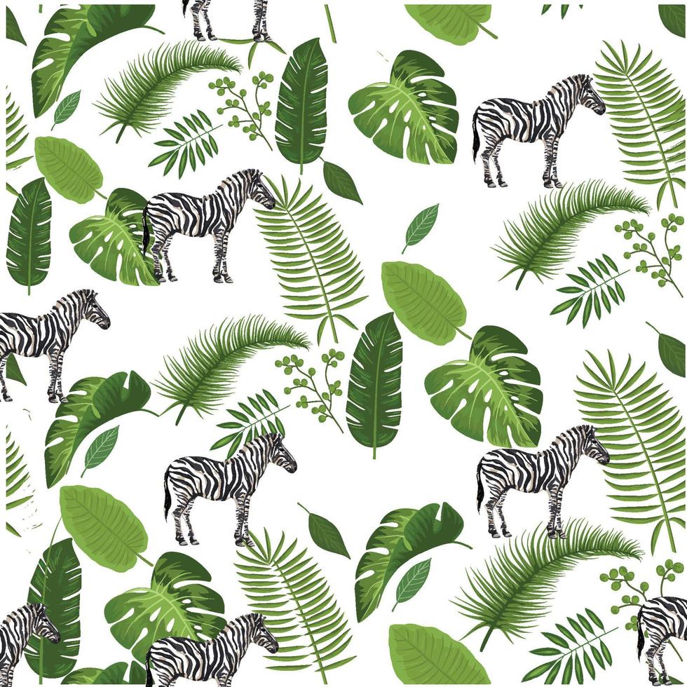 Tropical jungle nature Zebra with leaves vector