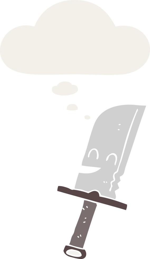 cartoon knife and thought bubble in retro style vector
