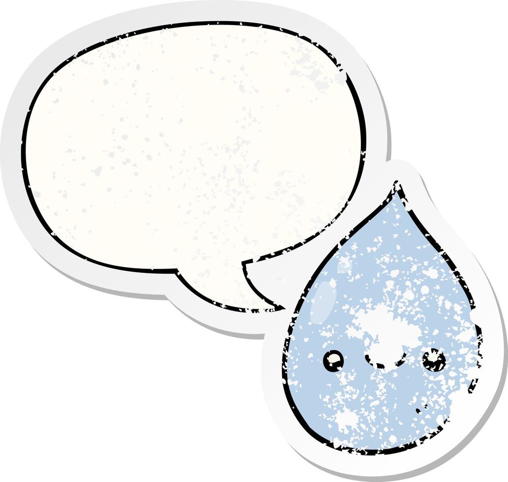 cartoon raindrop and speech bubble distressed sticker vector
