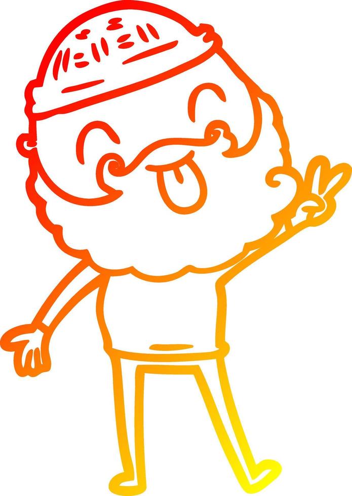 warm gradient line drawing man with beard giving peace sign vector