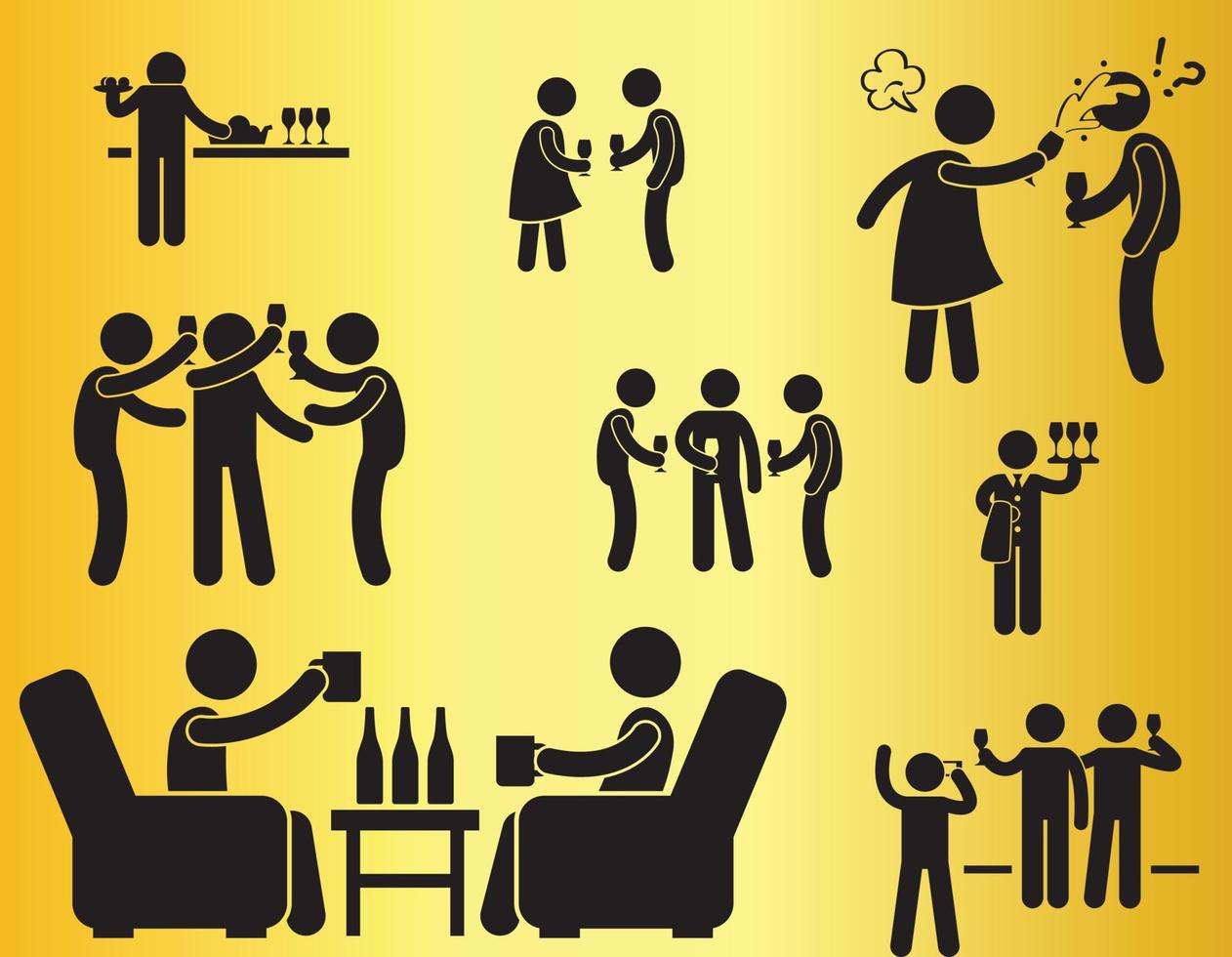 Black cocktail party men vector isolate on gold background