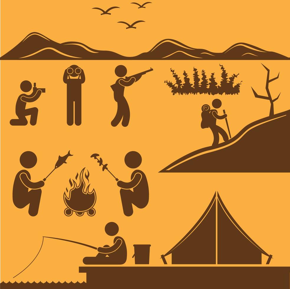 Camping matchstick men vector