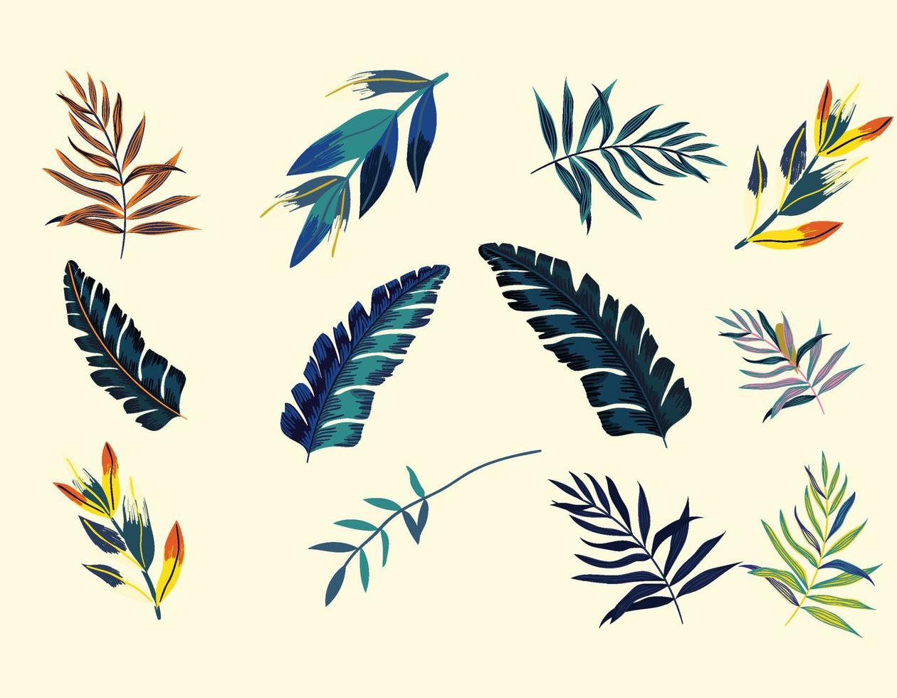 hand drawn tropical leaves vector