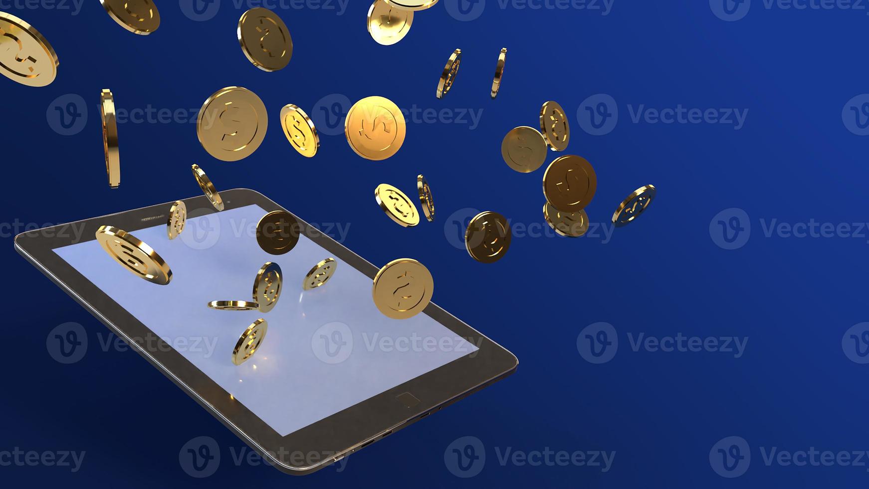 tablet  and gold coin 3d rendering for business content. photo