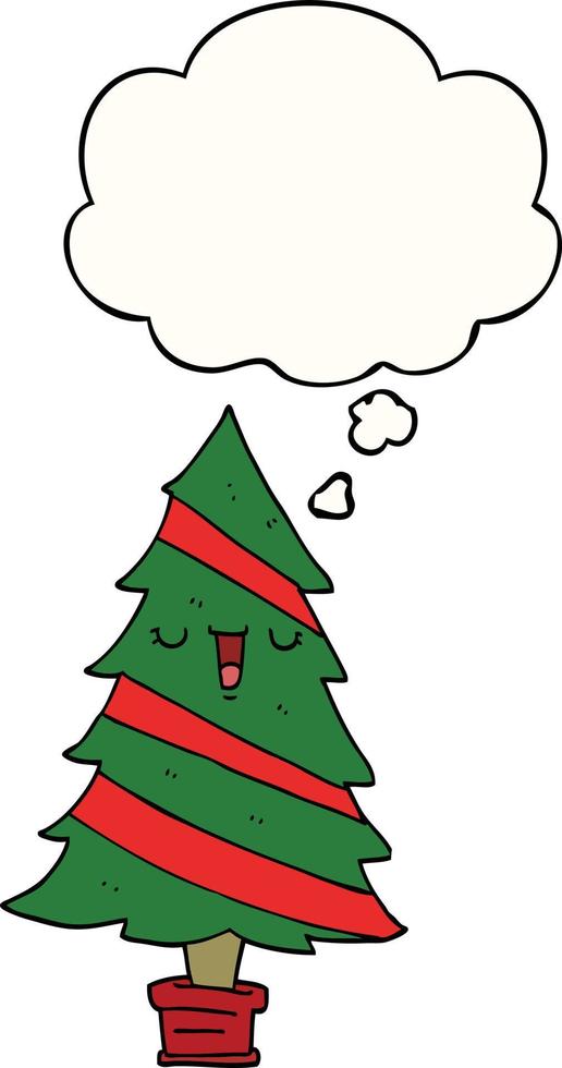 cartoon christmas tree and thought bubble vector