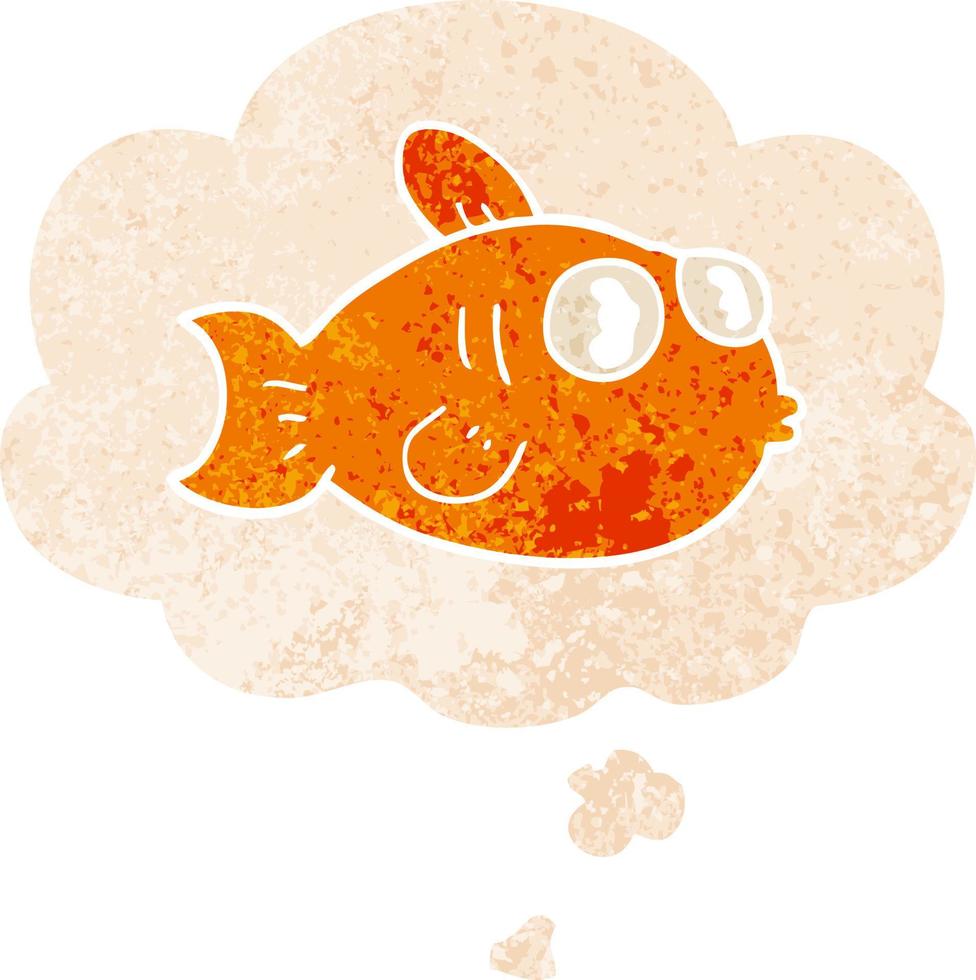 cartoon fish and thought bubble in retro textured style vector