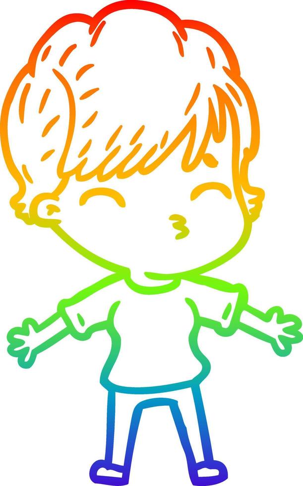 rainbow gradient line drawing cartoon woman thinking vector
