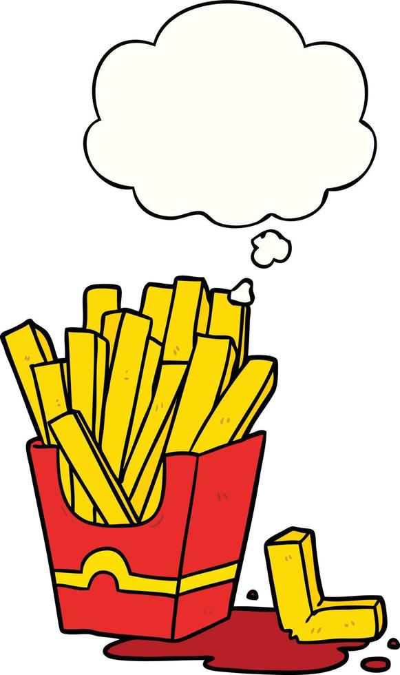 cartoon fries and thought bubble vector