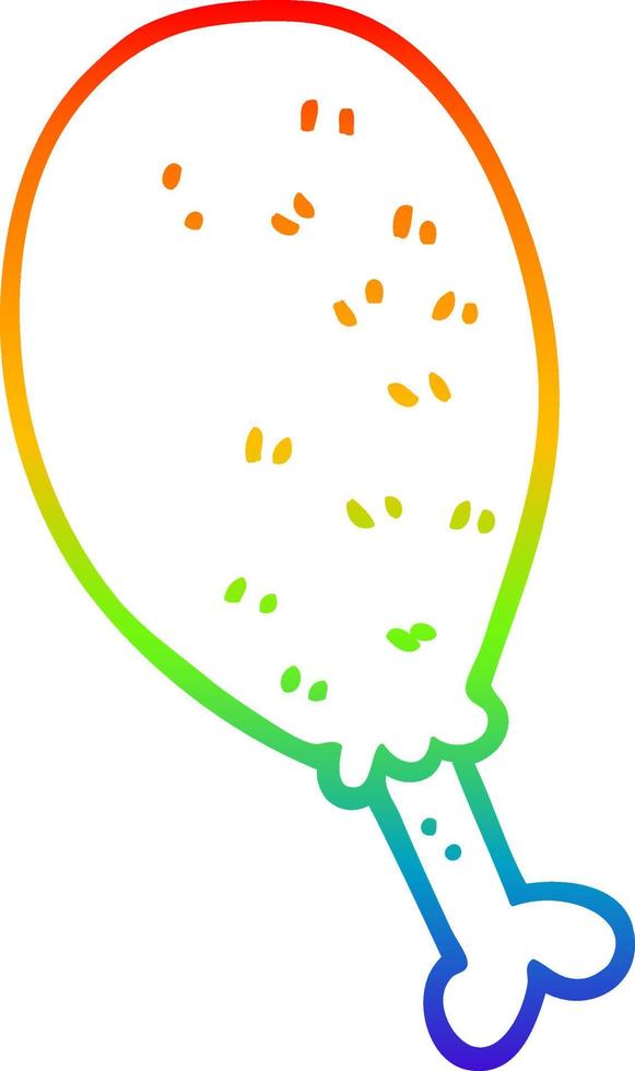 rainbow gradient line drawing cartoon cooked chicken leg vector