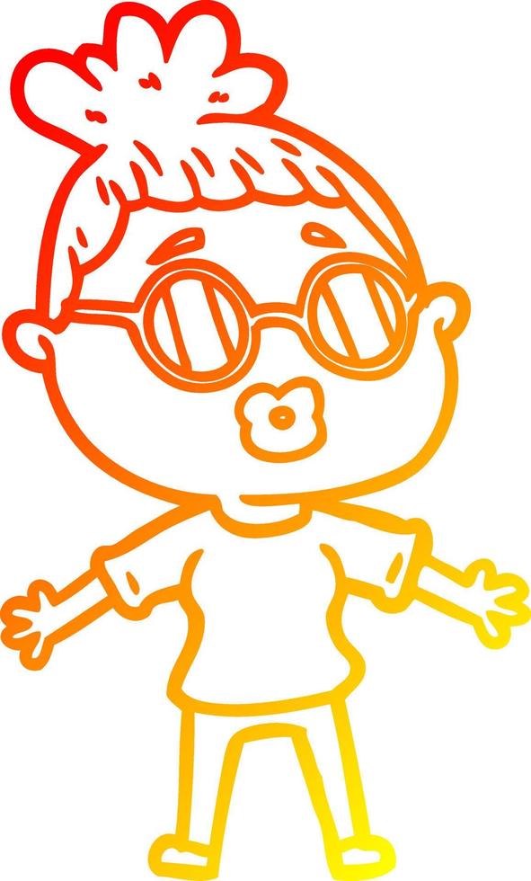 warm gradient line drawing cartoon woman wearing spectacles vector