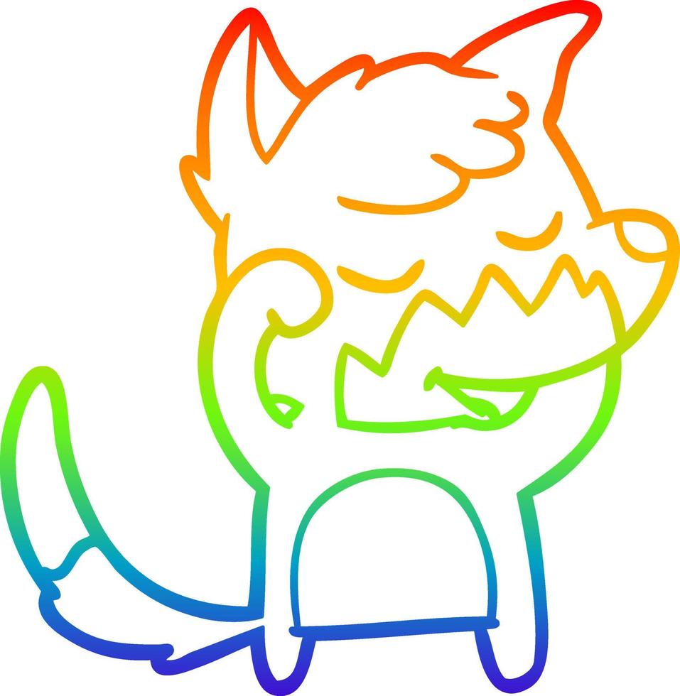 rainbow gradient line drawing friendly cartoon fox waking up vector