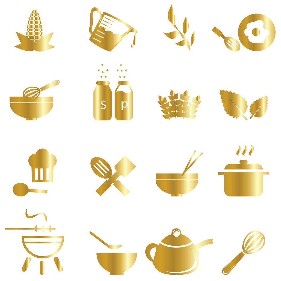 iconos de cocina de oro aislar sobre fondo blanco vector