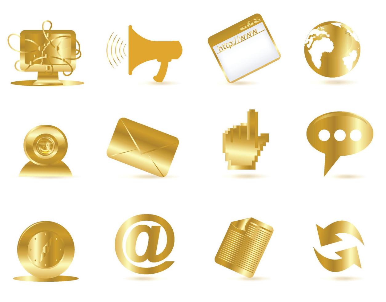iconos de comunicación de oro aislar sobre fondo blanco vector