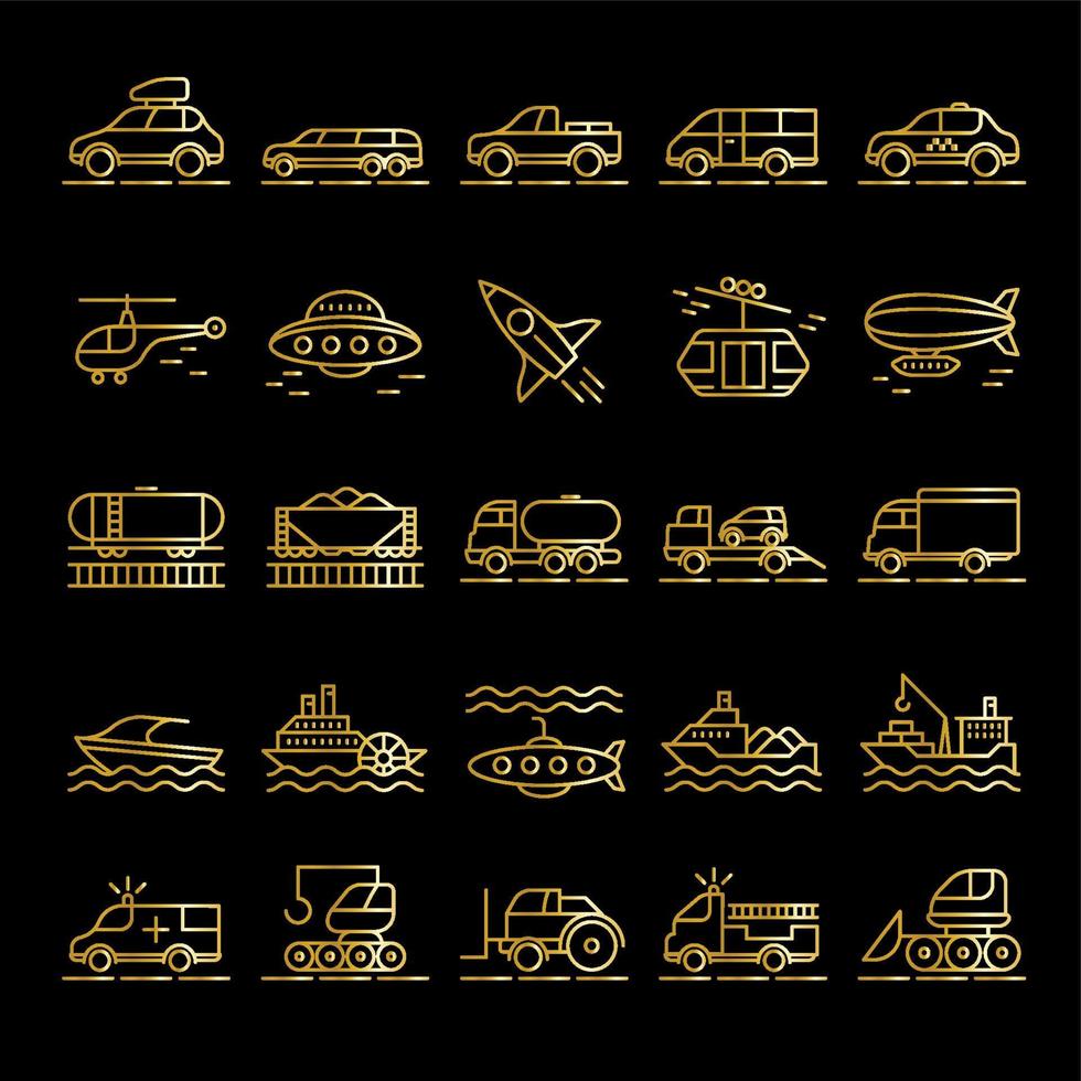 Gold transport icons set vector